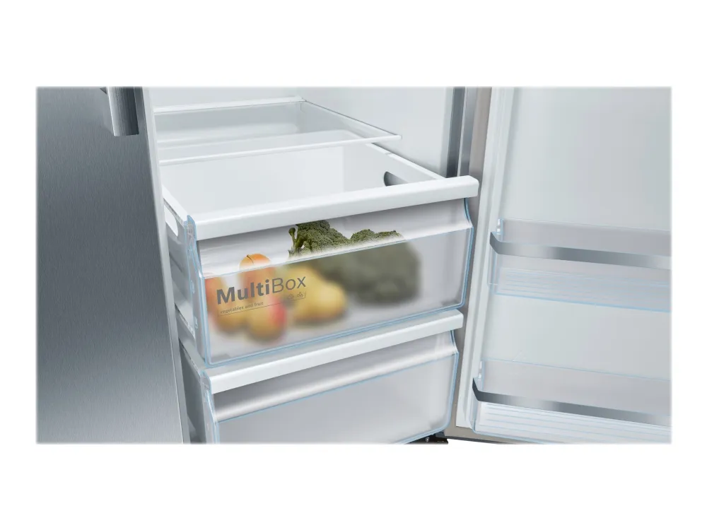 Bosch Serie | 6 KAG93AIEP - Køleskab/fryser - side ved side med vanddispenser, isdispenser - fritstående - bredde: 90.8 cm - dybde: 70.7 cm - højde: 178.7 cm - 531 liter - Klasse E - rustfrit stål