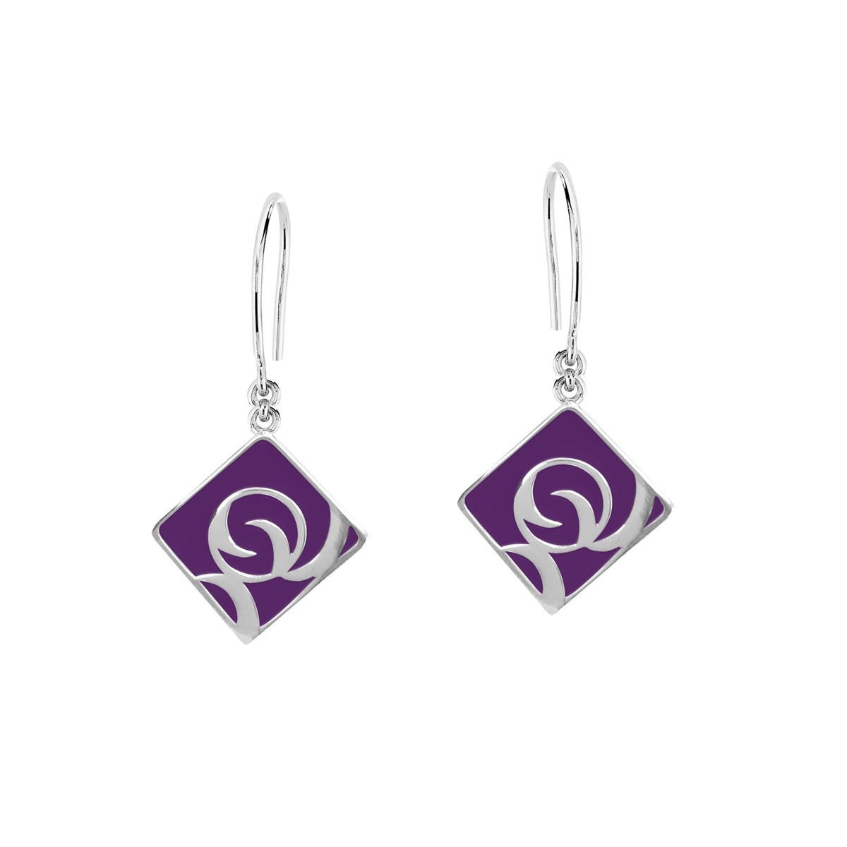 Boucles d'oreilles en argent rhodié avec émail violet