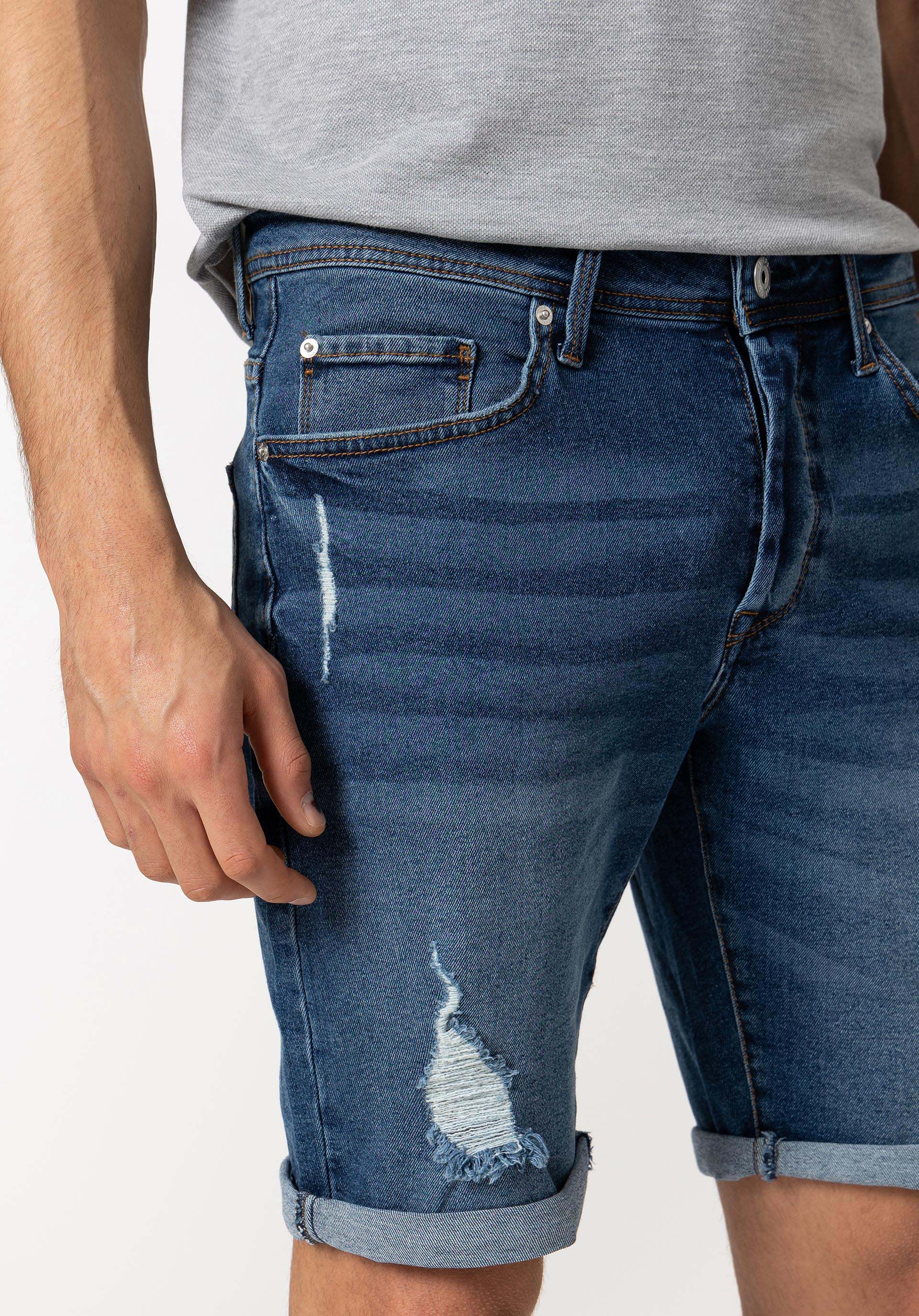 Calções de Ganga Slim Fit com Rasgões