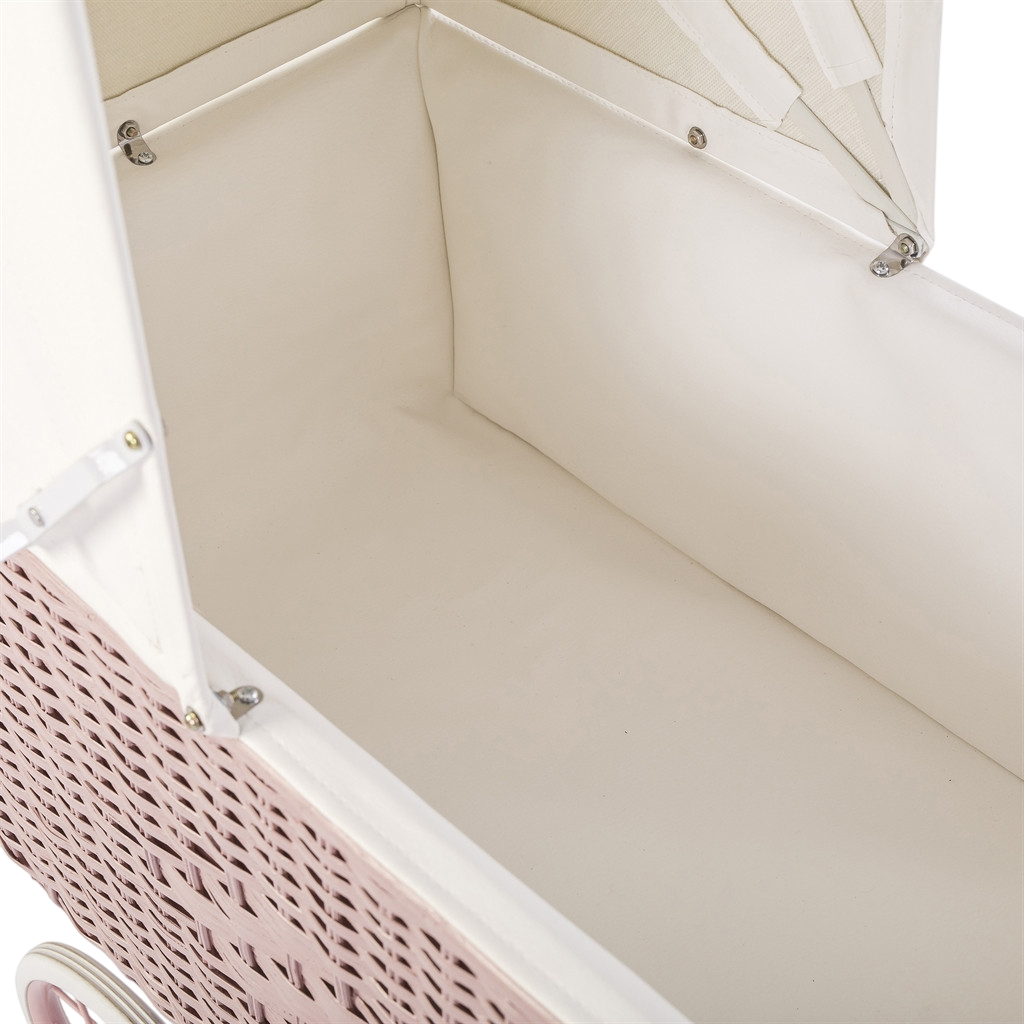 Rattan Puppenwagen - rosa