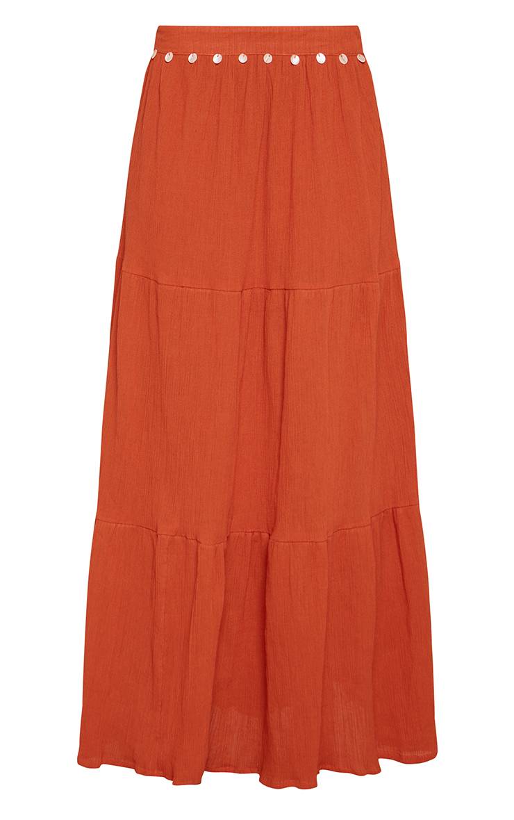 Orange Brûlé Jupe Longue En Coton À Détails Sequins Ensemble Coordonné