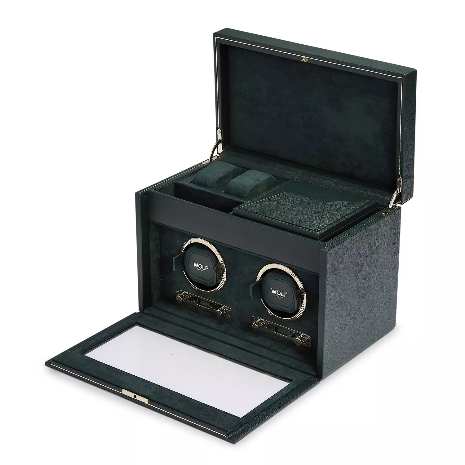 Wolf British Racing Green Watch Winder 2 ure Grøn Imiteret Læder 792241