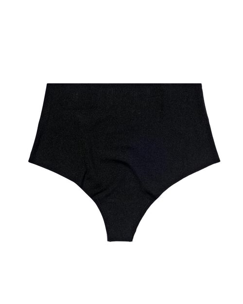 string taille haute microfibre côtelé pour femme noir