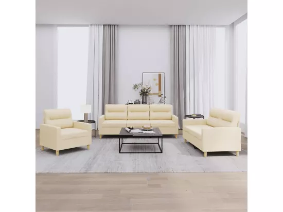 Ensemble de canapés 3 pcs avec coussins Crème Tissu