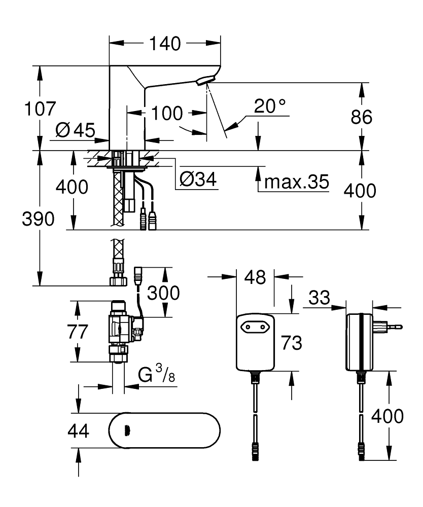 Grohe Euroeco Cosmopolitan E 1-gats wastafelkraan koud of gemengd water netvoeding chroom