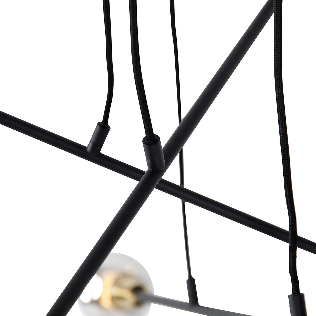 Hanglamp zwart met messing en smoke glas 6-lichts - Vidro