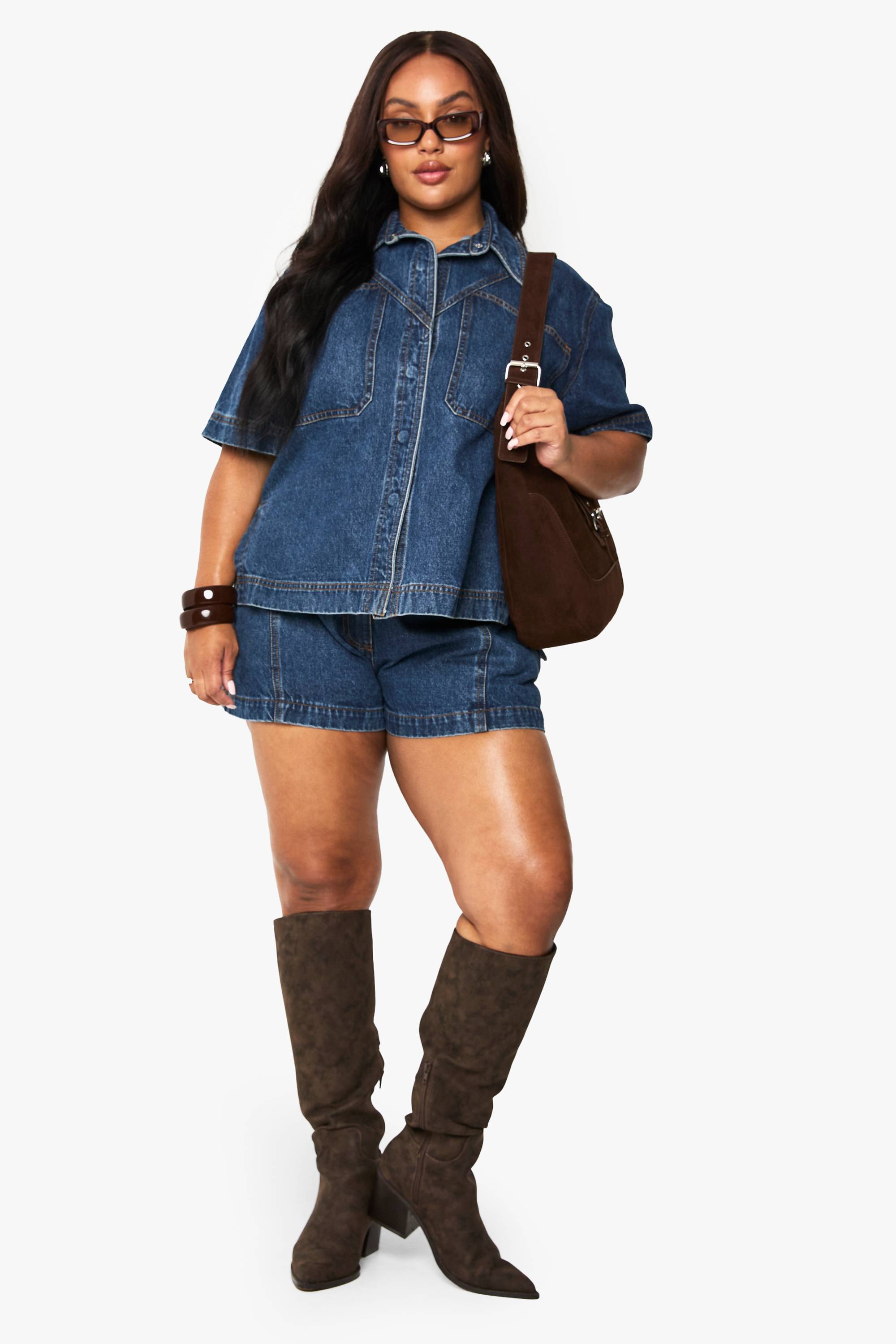 boohoo Plus Denim Seam Detail Flippy Denim Short