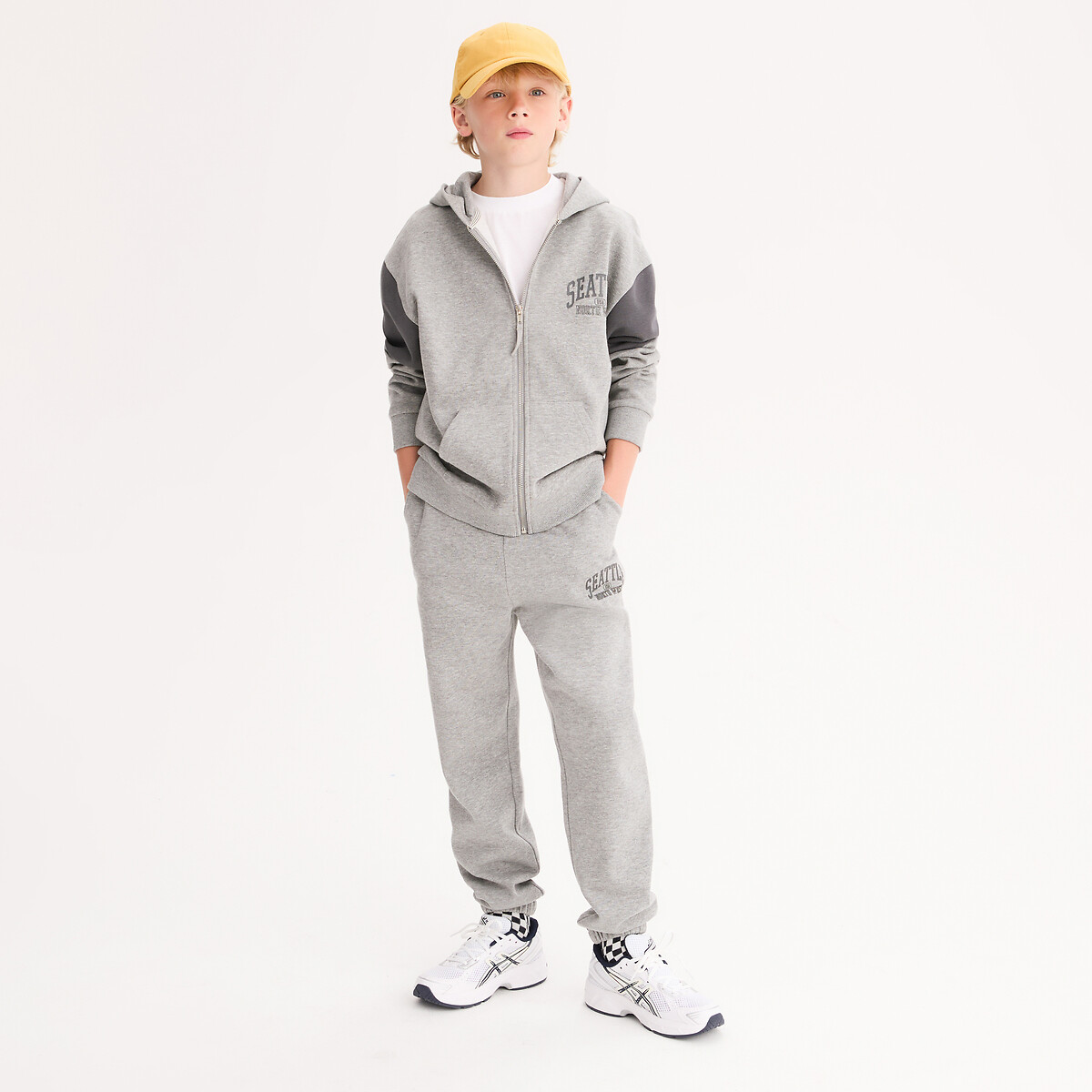 COLEÇÕES LA REDOUTE<br>Conjunto de moletom com capuz e calça de moletom mesclados