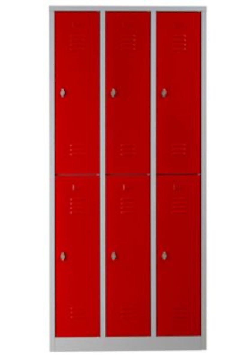 PROREGAL Garderobekast Camel 6 Compartimenten HxBxD 195 x 90 x 50 cm Hangslot Grijs-Rood