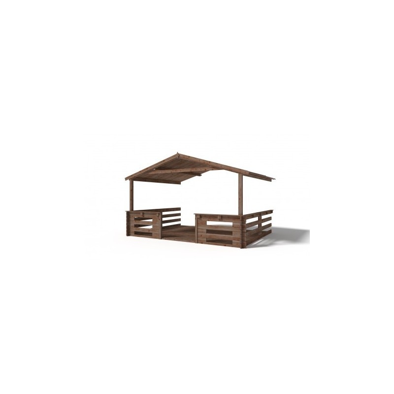 Abri de jardin en bois - 28m2 - 4x4m - traité - ep. 28mm - couleur: marron