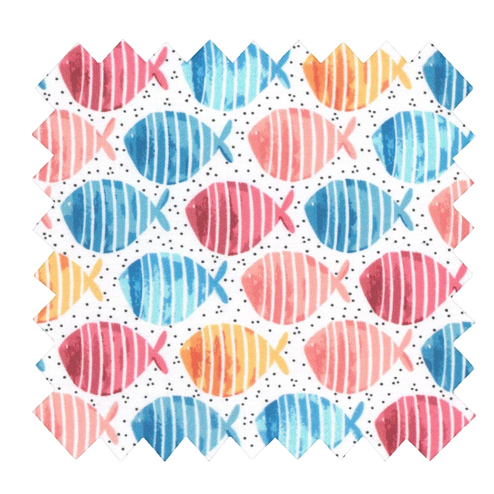 Tissu Coton Au Mètre Ex2334 Poissons Rayés Orange Bleu