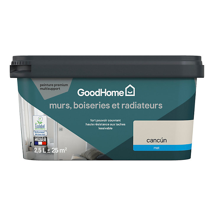 Peinture intérieure couleur murs, boiseries et radiateurs GoodHome Cancún mat beige 2,5L