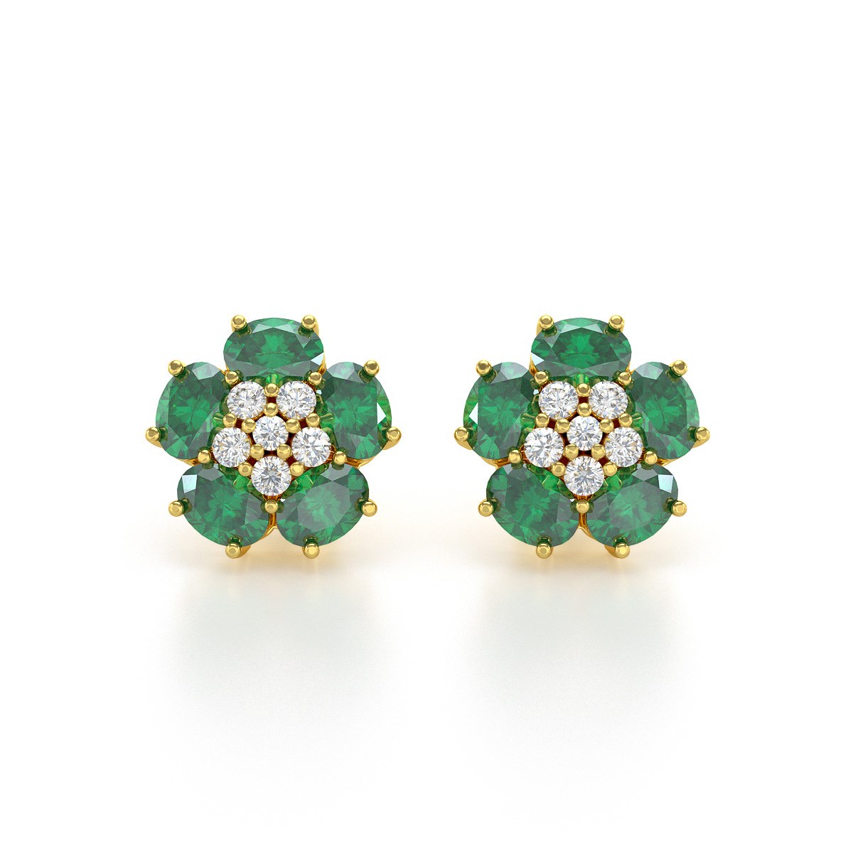 Boucles d'oreilles ADEN Or 585 Jaune et Emeraude Fleur 2.86grs