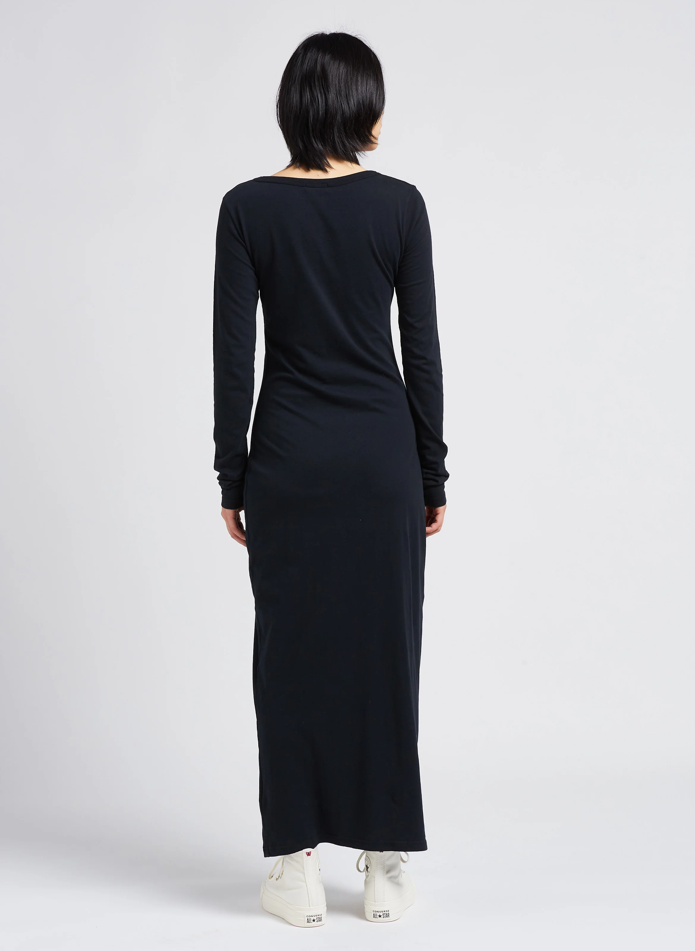 GAMIPY - Robe longue col rond en coton | Noir