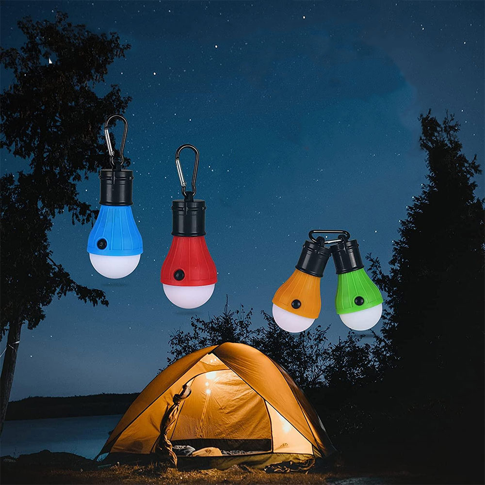 (4er Set) LED Hängelampe Camping Retro Glühbirne 600 Lumen mit Karabiner Haken (Batteriebetrieben) - Bunt