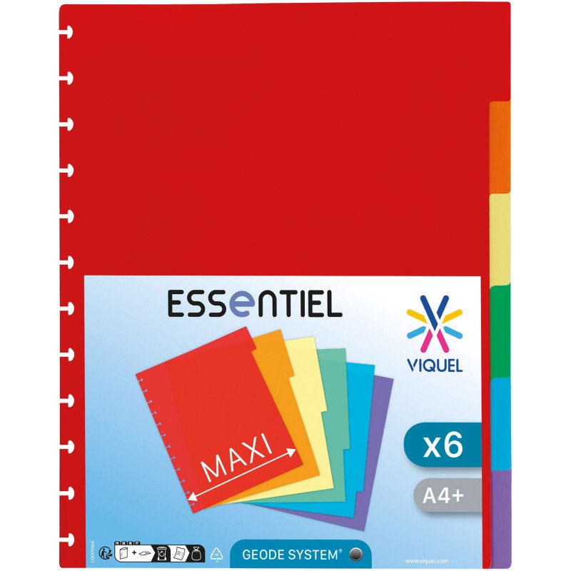 Intercalaire neutre multicolore A4 Viquel plastique 6 onglets - 1 jeu