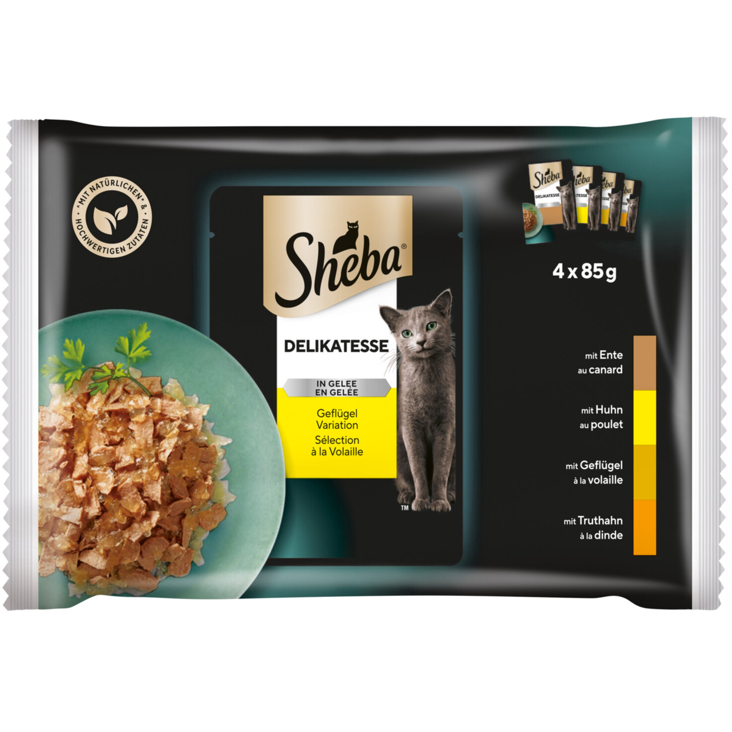 Sheba Delikatesse Katzenfutter in Gelee Geflügel assortiert 4x85g
