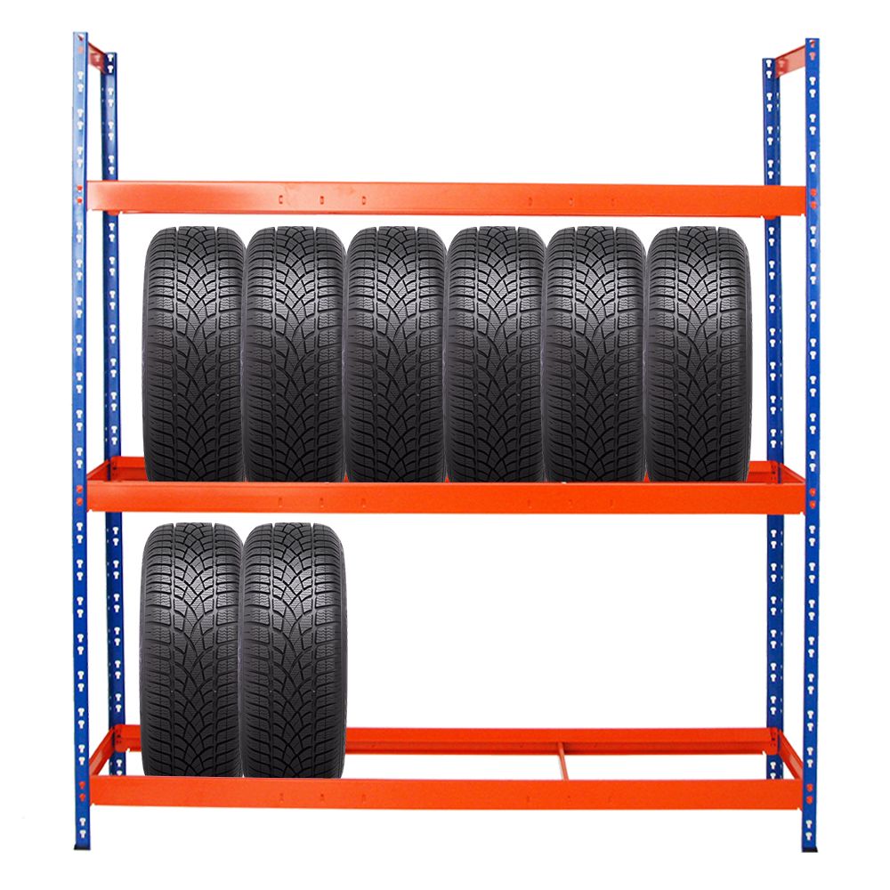 PROREGAL Tiger XL Bandenrek (H x B x D) 200 x 180 x 45 cm, tot 21 banden op 3 niveaus, Blauw/Oranje