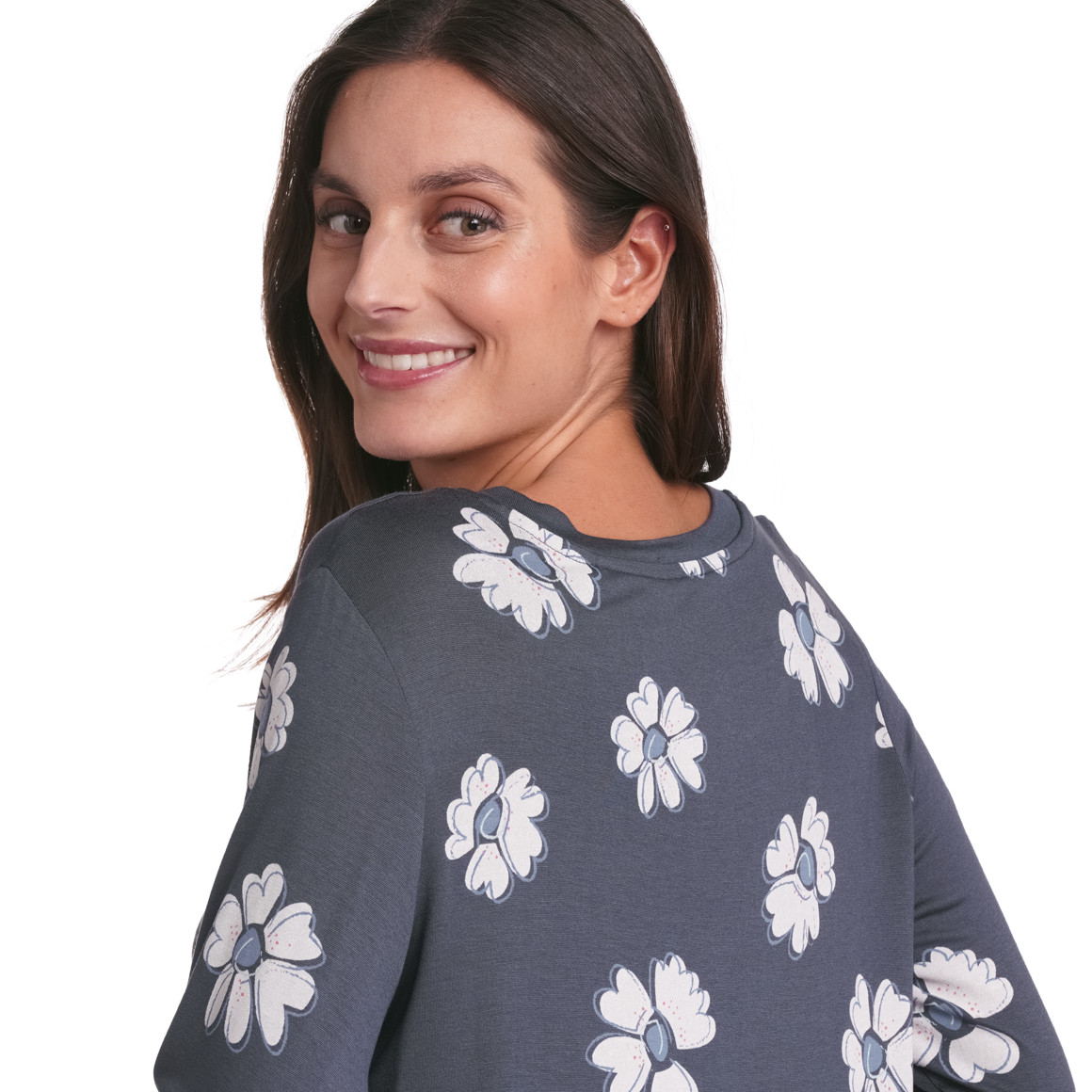 Gina Benotti Damen Nachthemd mit Allover-Muster blaugrau