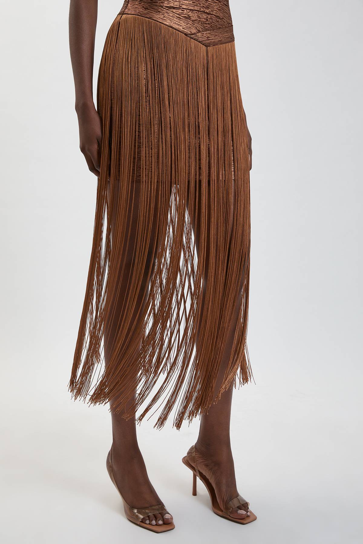 KarenMillen Robe Maxi Moulante À Bandage En Maille À Franges Et Revêtement Métallisé
