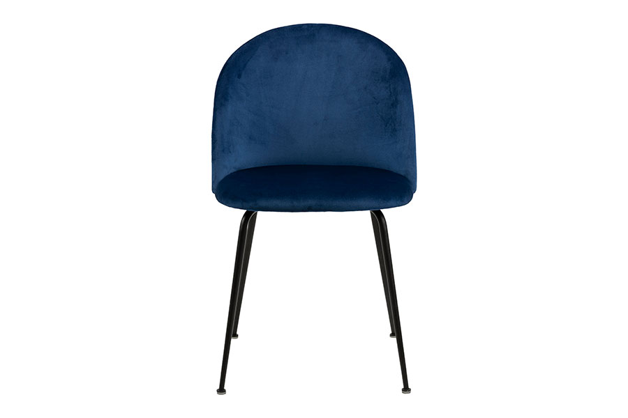 Louise spisestol Blå velur med ben i sortlakkert metall.