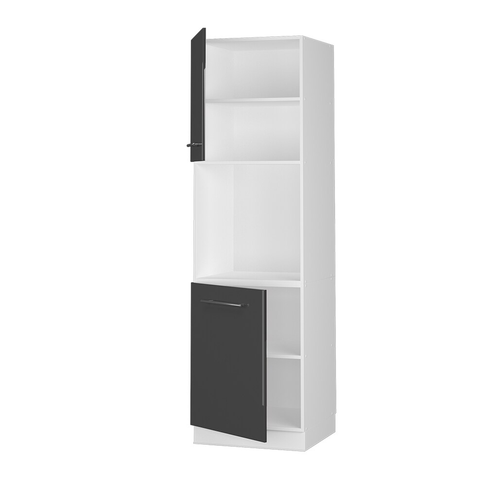 Vicco Herdumbauschrank Küchenschrank Küchenmöbel Fame-Line Weiß Anthrazit 60 cm modern Hochglanz Küche Einbauküche Blende Herdschrank Hochschrank Küchenzeile Drehtür Einlegeboden