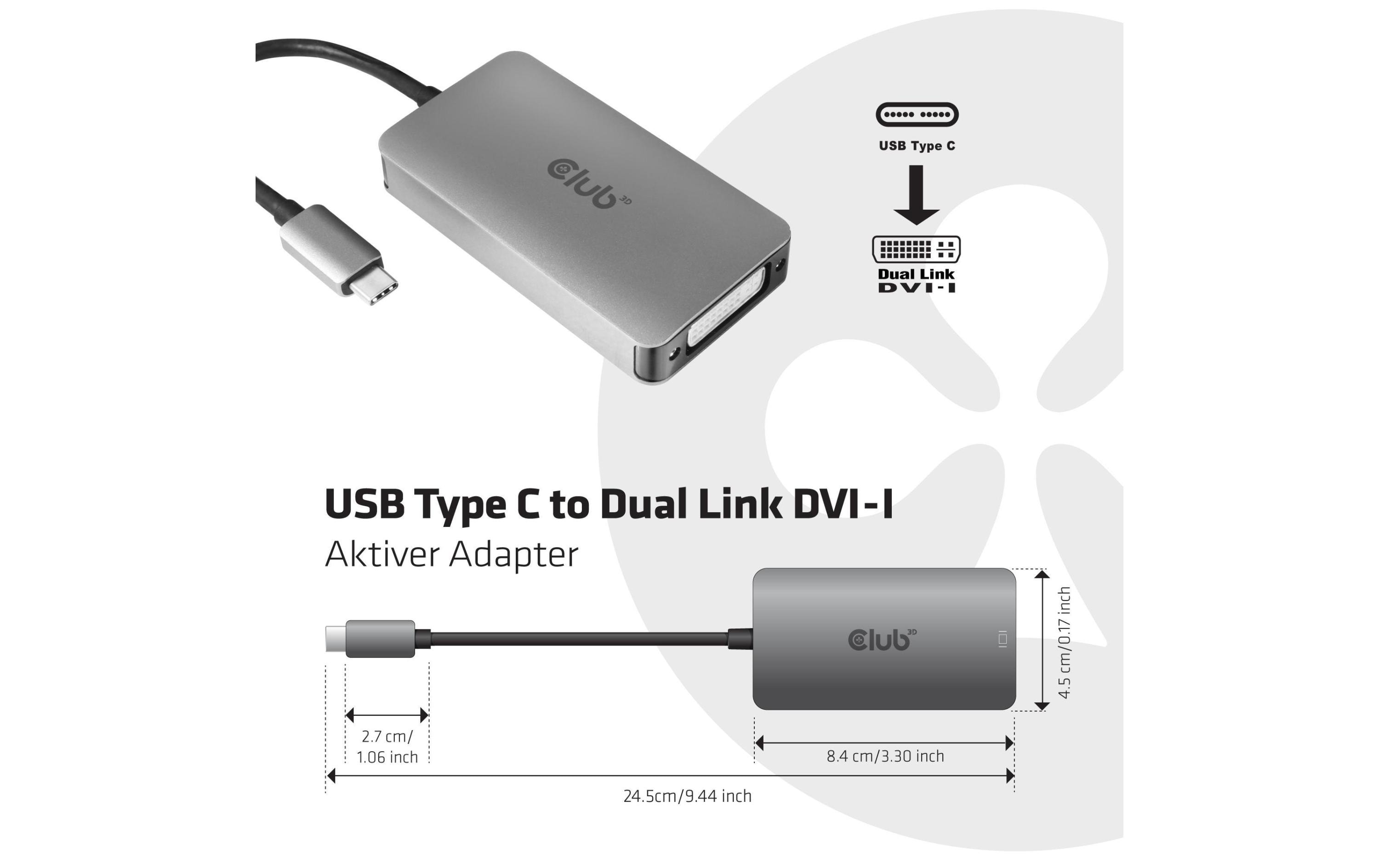 Adapter USB Type-C – Dual Link DVI-I, AktivAktiver USB Typ C zu Dual Link DVI-I Adapter