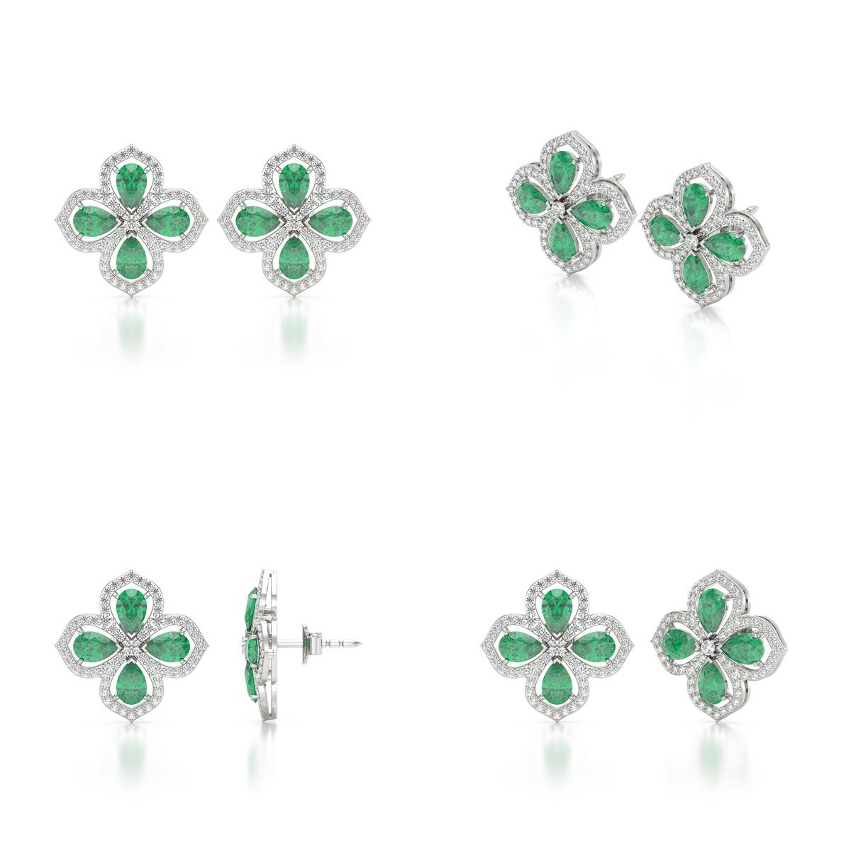 Boucles d'oreilles ADEN Emeraude et Diamants sur Argent 925 3.55grs