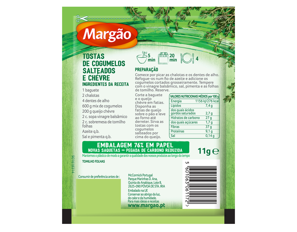 TOMILHO FOLHAS MARGÃO SAQUETA PAPEL 11G