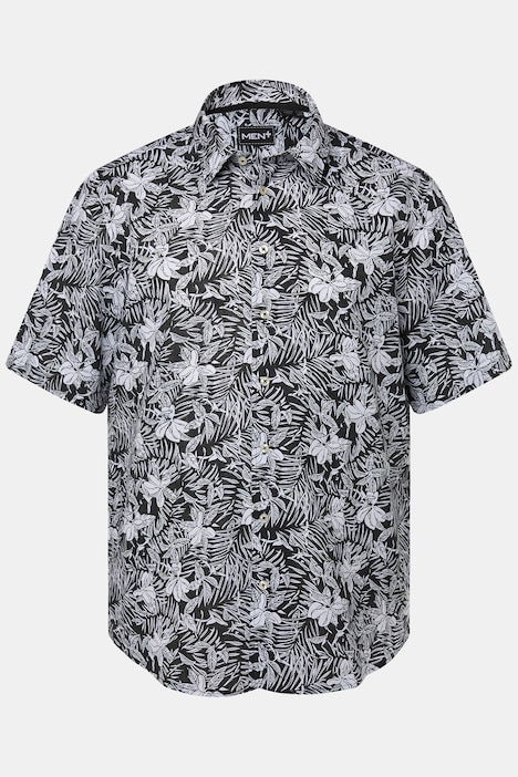 Men+ Leinenmix-Hemd, Bauchfit, Halbarm, Kentkragen, Alloverprint, bis 8 XL