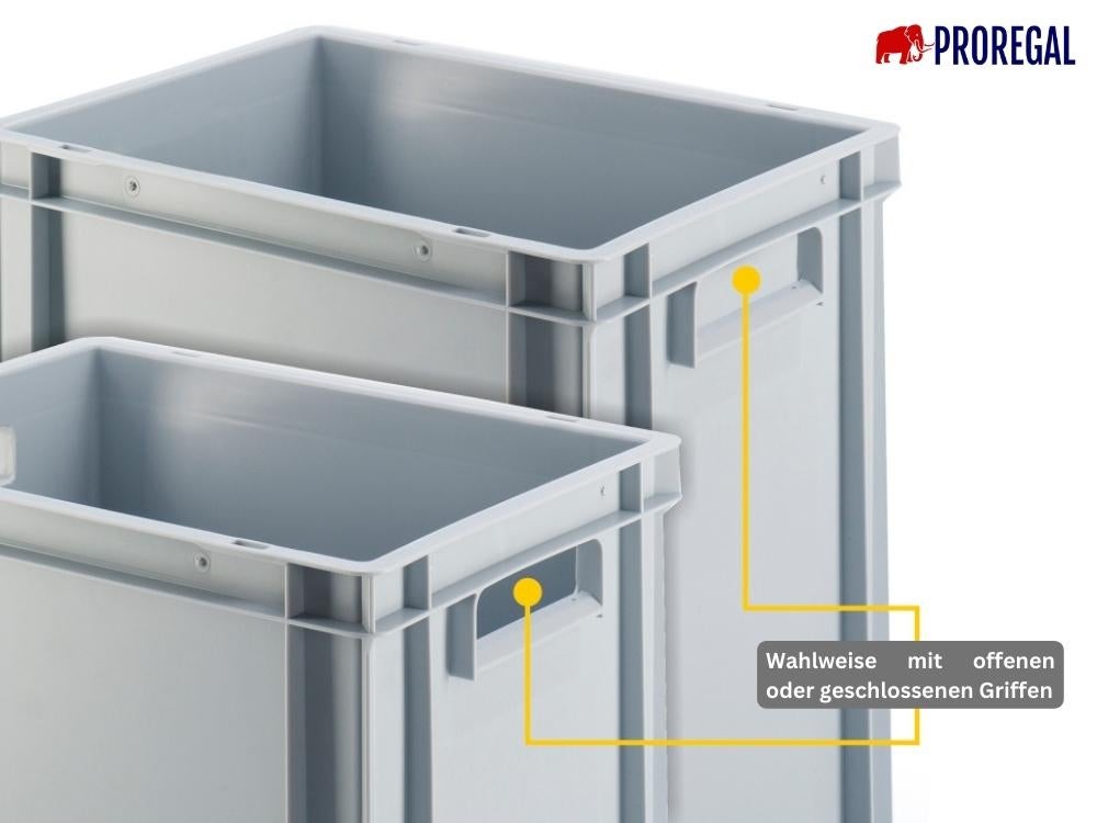 PROREGAL Eurocontainer met open handgreep HxBxD 22 x 40 x 60 cm 38 liter Grijze Eurobox transportbox