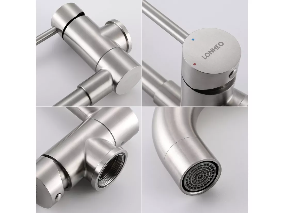 Mitigeur Cuisine Rabattable,Robinet Cuisine Pliable Sous Fenêtre, Robinet de Cuisine avec Haut Bec Pivotant 360°et Aérateur Démontable,Brossé