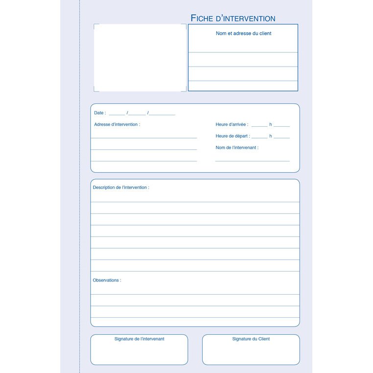 Manifold ficher d'intervention Elve 21 x 14 cm,  50 feuillets tripli