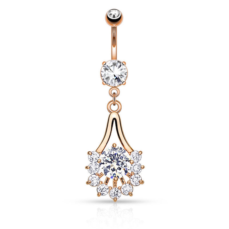(10mm) 316L Chirurgenstahl Bauchnabelpiercing mit Gewindeverschluss Flower Anhänger - Roségold