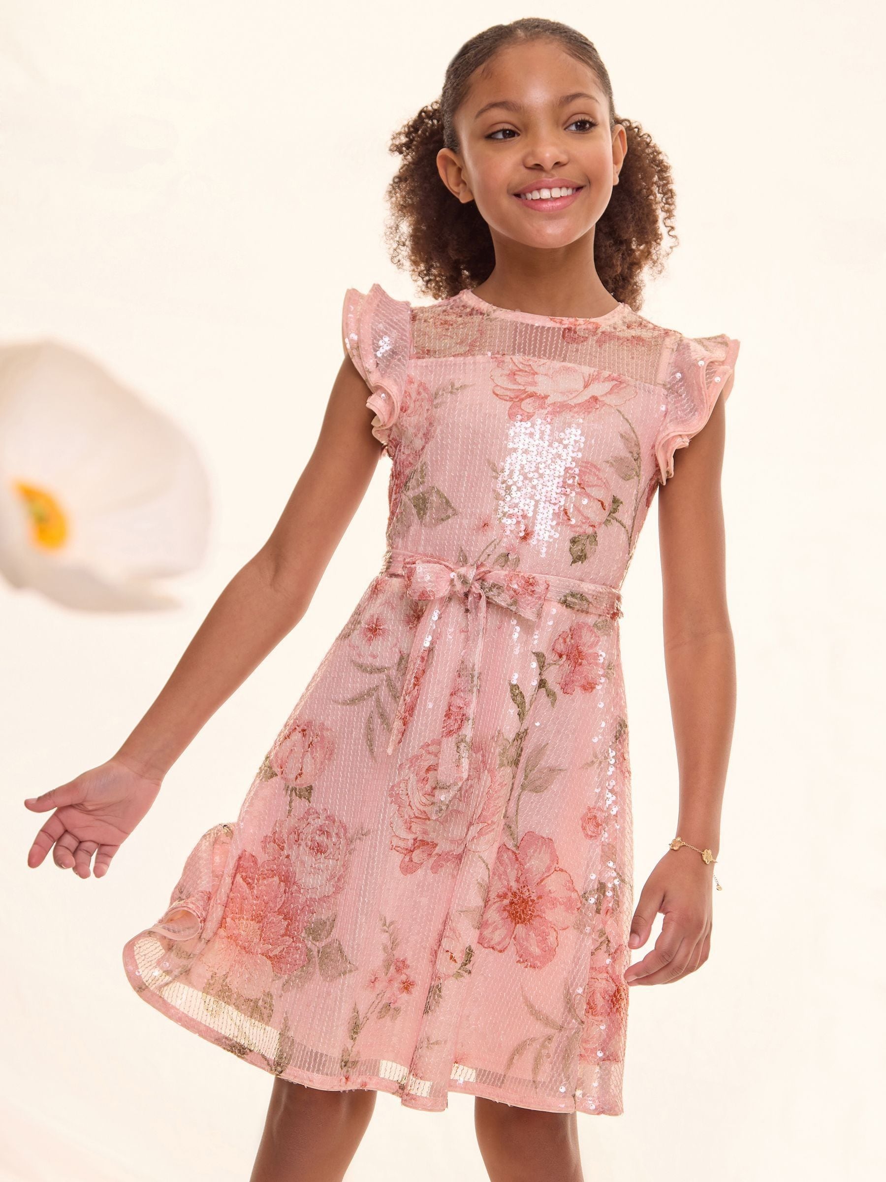 Lipsy feestjurk met bloemenprint en lovertjes (5-16jr)