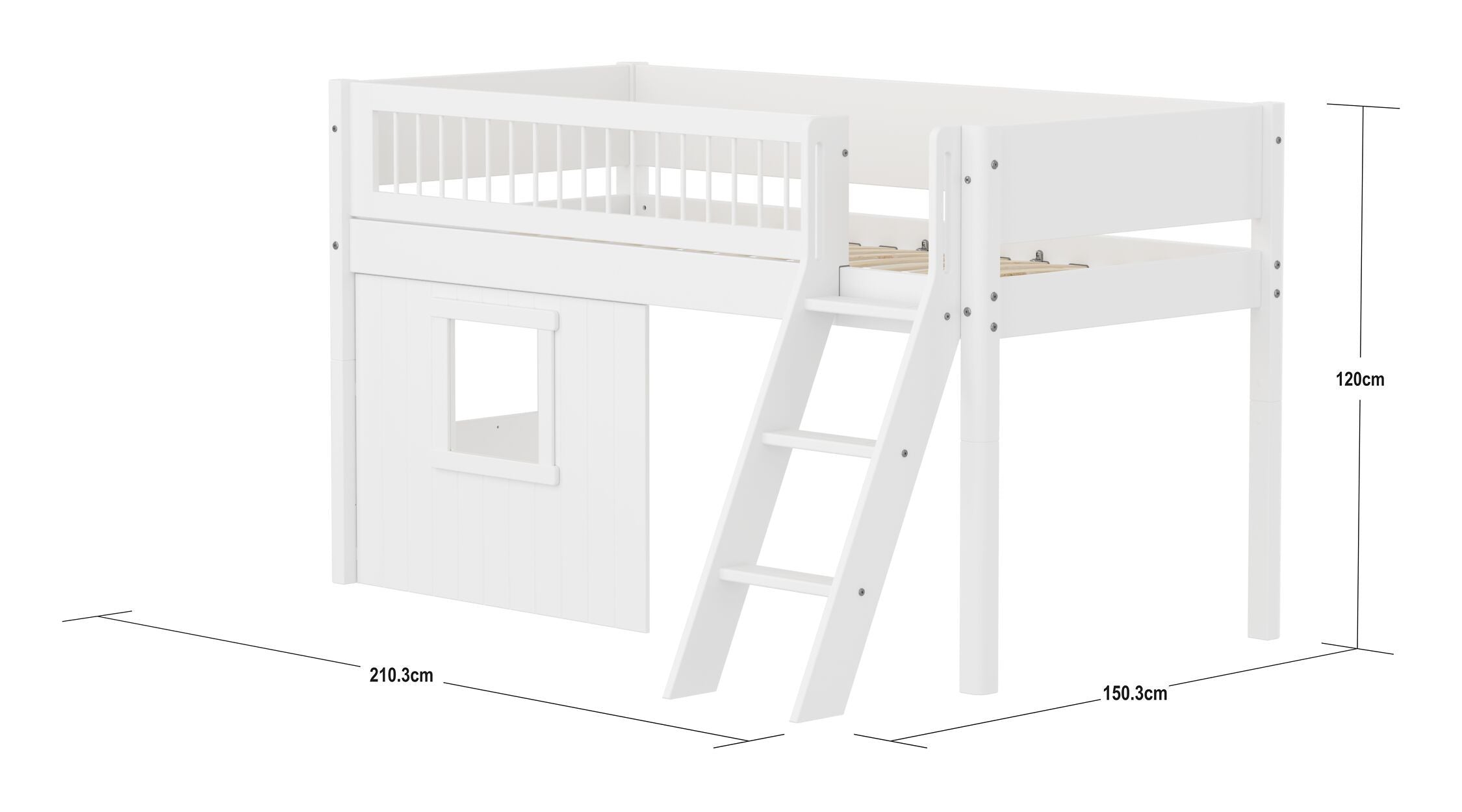 Flexa WHITE Halbhochbett mit Baumhaus - Weiss / B: 151.0 cm x T: 210.0 cm x H: 120.0 cm
