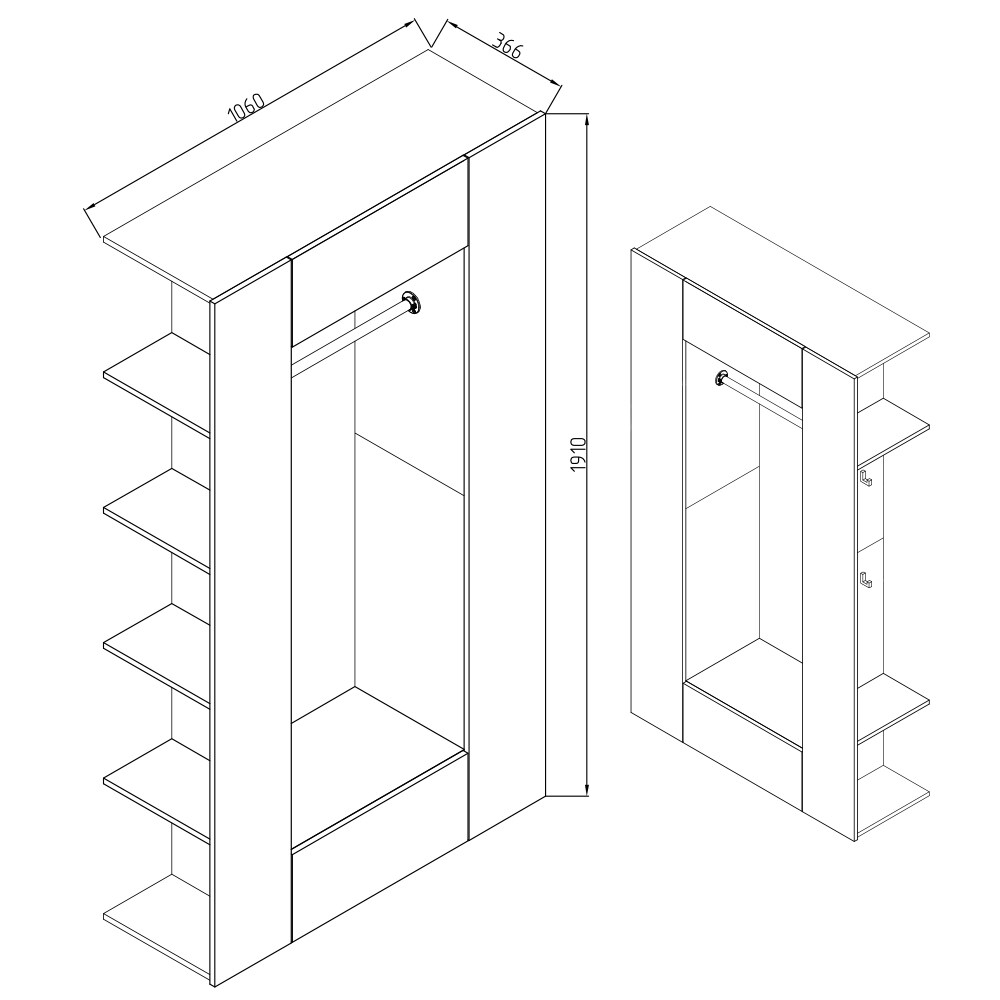 Vicco Dielenschrank Mats weiß anthrazit Flurgarderobe Garderobe Kleiderschrank