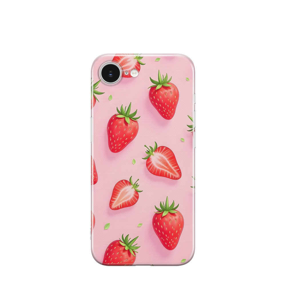iPhone 16e Gummi Hülle Sommer Erdbeere - Rot
