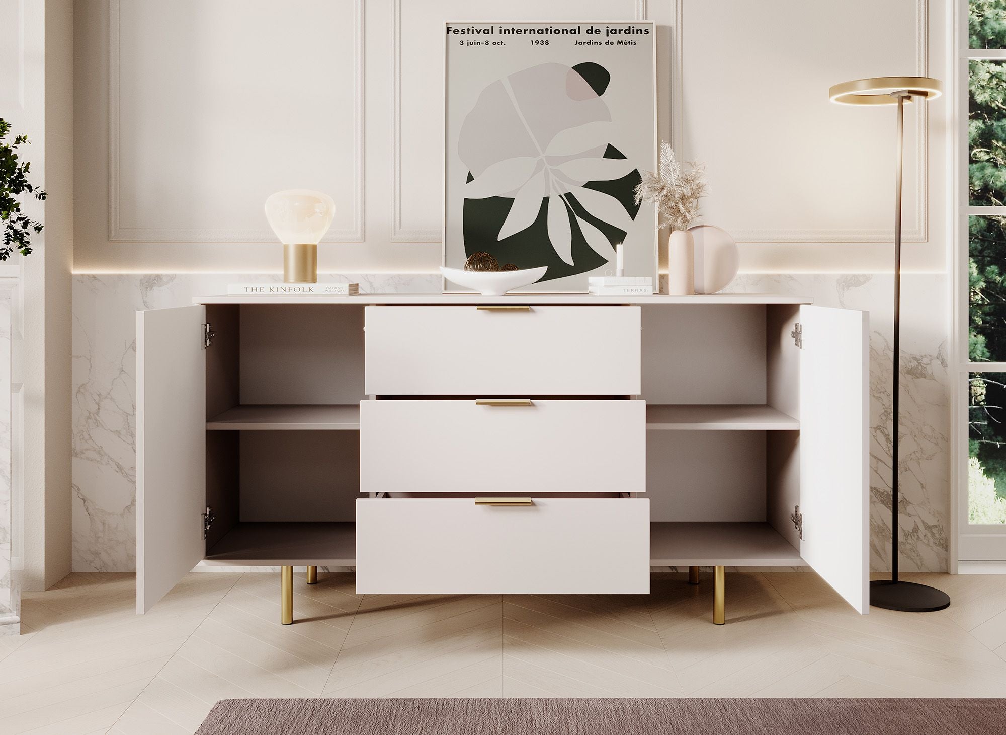 Meubella - Dressoir Nicola - Beige - 150 cm