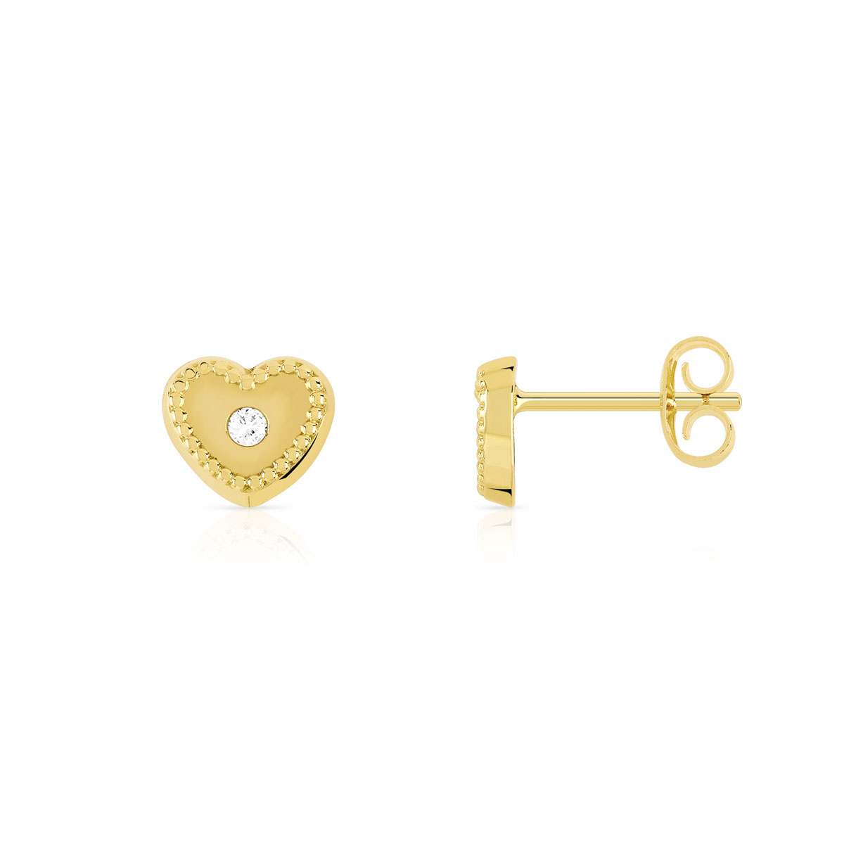 Boucles d oreilles or 375 coeurs perlés zirconias