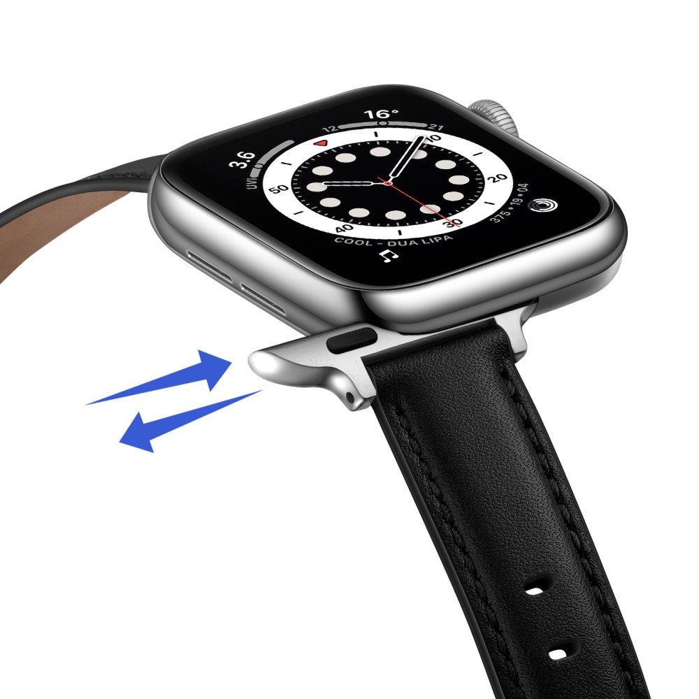 Apple Watch (42/41/40/38 mm) Echtleder Ersatz Armband mit Dornschliesse (Gelenkumfang 156-221 mm) - Schwarz / Silber