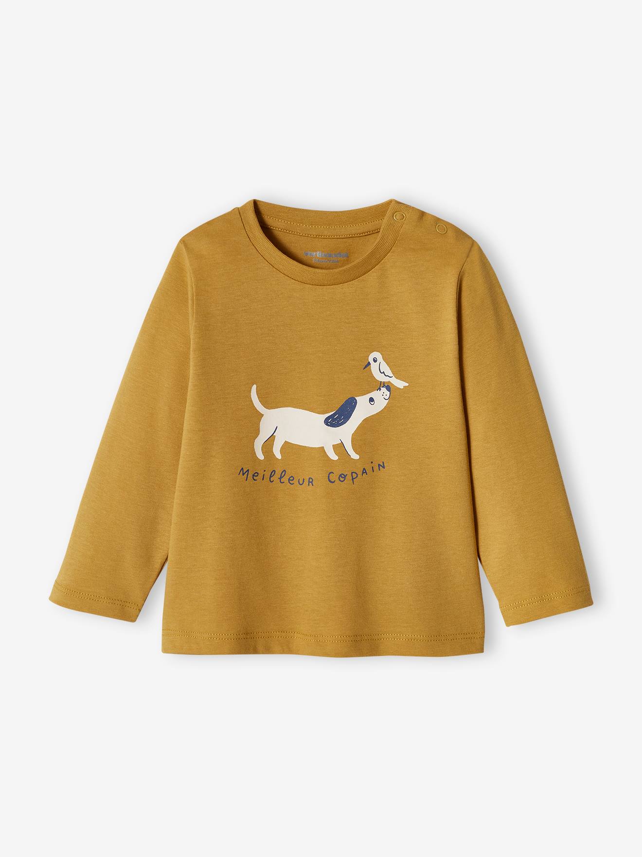 Conjunto de 2 camisetas básicas para bebê com estampa animal e listras, azul-acinzentado.