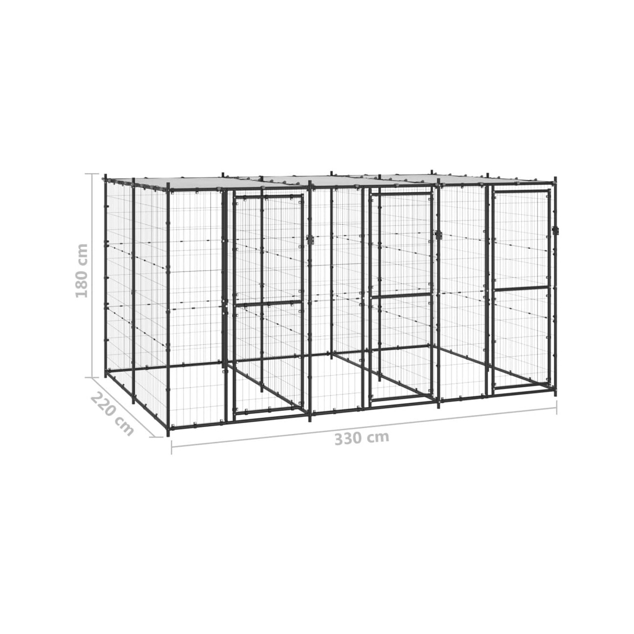 VidaXL Outdoor-Hundezwinger Stahl mit Dach schwarz 3,3 m, 2,2 m, 1,8 m