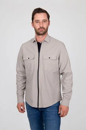 Suitable Jacket Shirt Beige 245-1 shirt jacket zip kopen