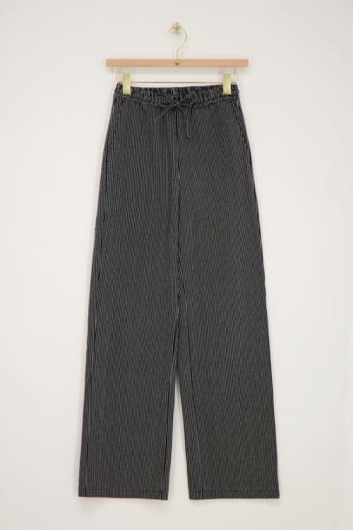 Zwart-wit gestreepte wide leg broek met elastieken band