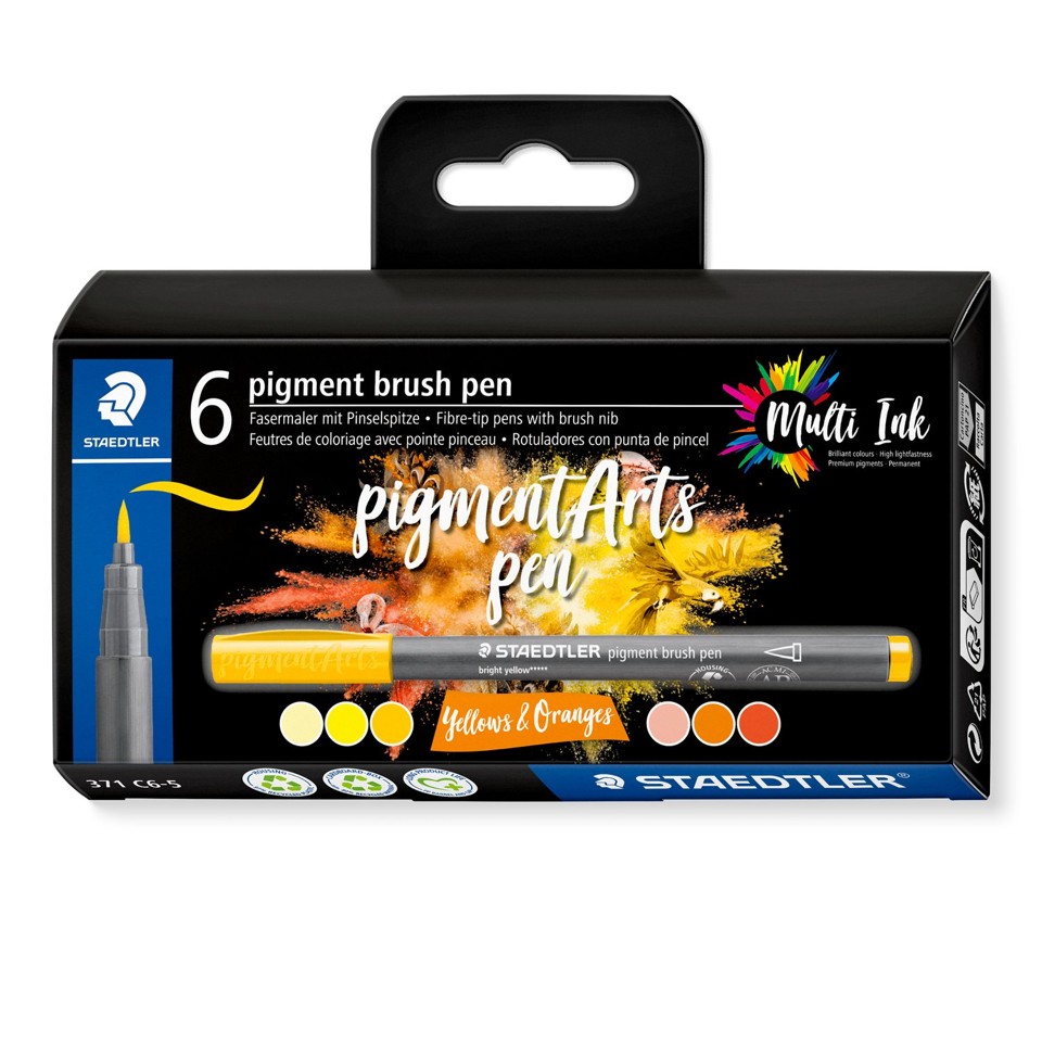 Staedtler - Brush Pen Pigment Gul/Orange 6 stk Assorteret