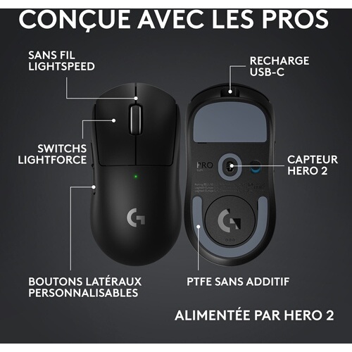Souris Logitech gaming sans fil PRO X Superlight 2c Noir