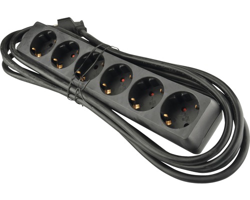 6-voudige stekkerdoos 3G1.5 zwart 3,0 m