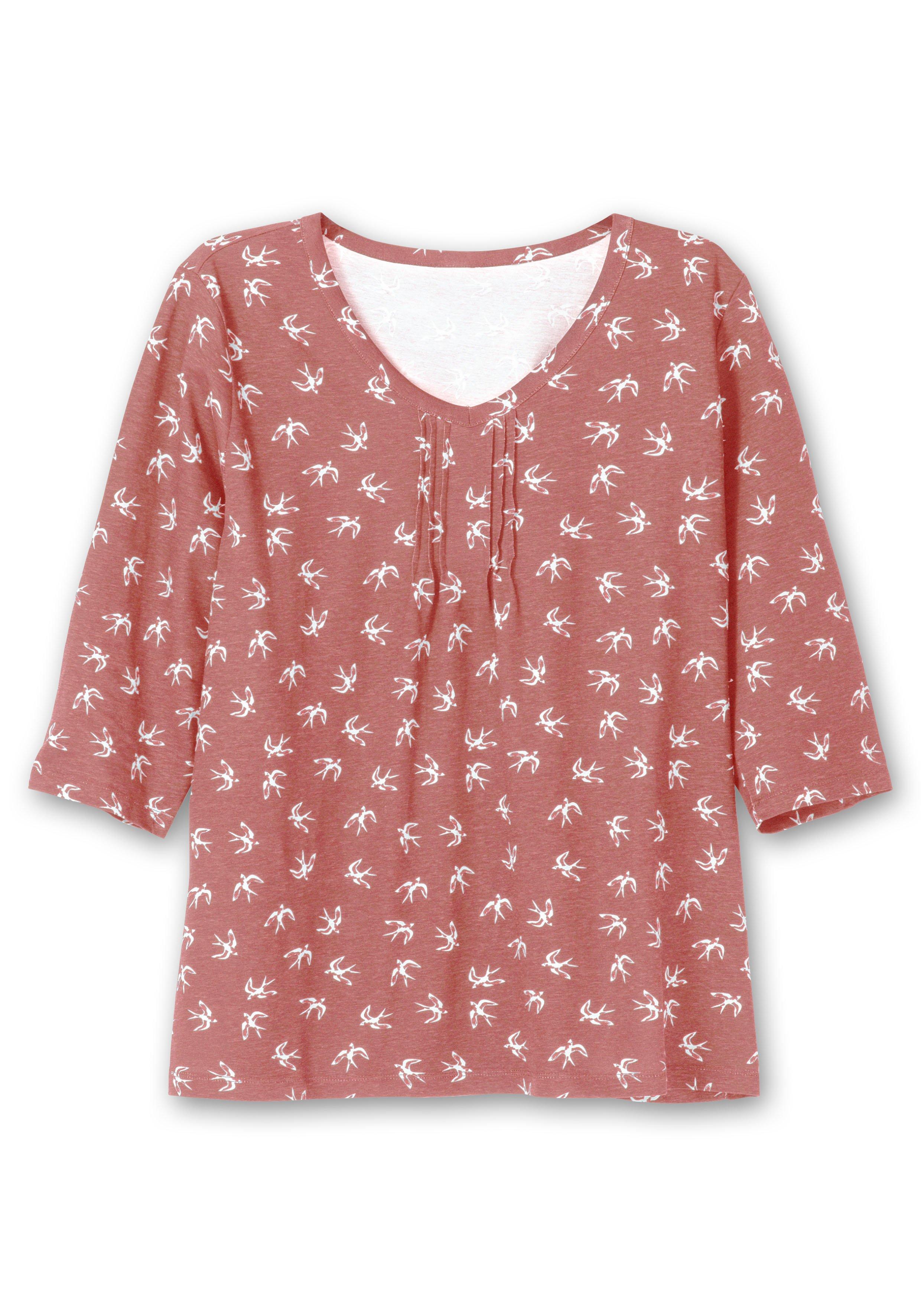 3/4-Arm-Shirt in leichter A-Linie, mit Schwalbenprint
