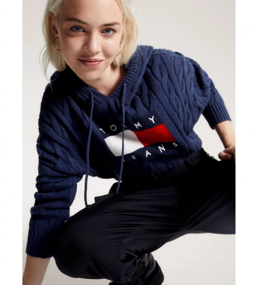 Moletom Tommy Jeans azul-marinho com capuz e tranças
